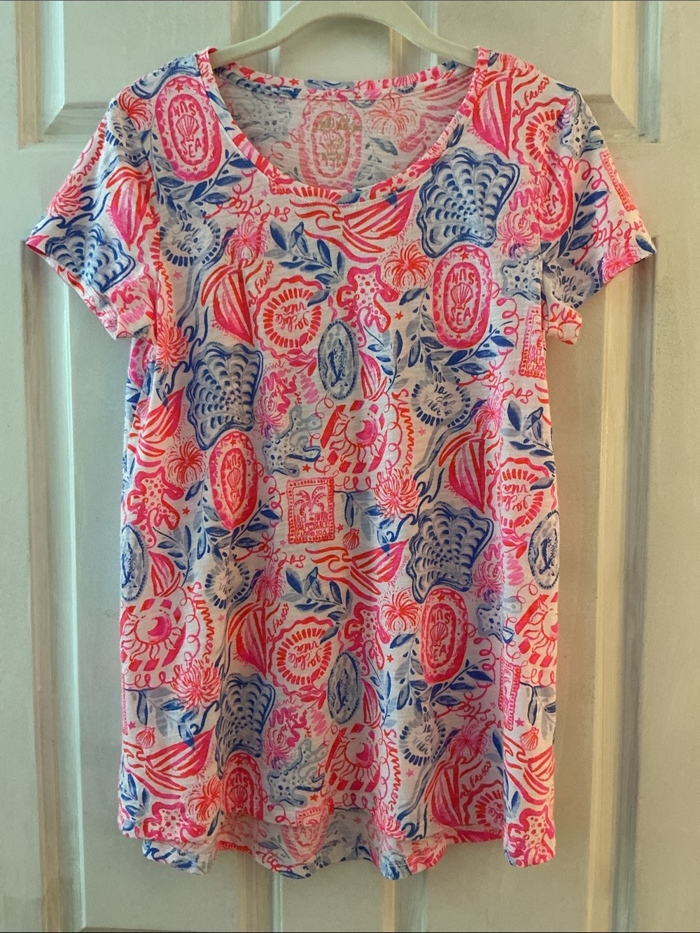 Lilly Pulitzer Multi Patch to Match Scoop Neck Slub Cotton ETTA Top EUC XS